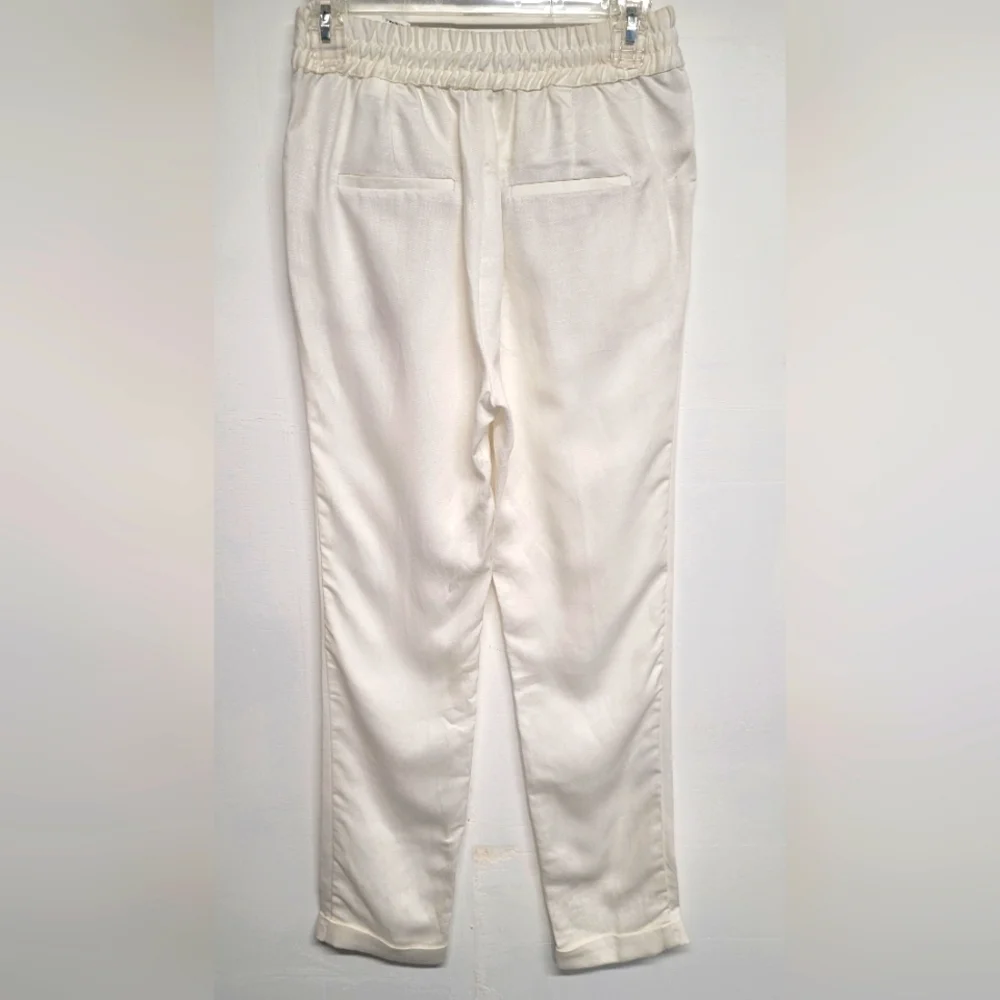 Zara Basic White Lyocell Linen Blend Pants XS
